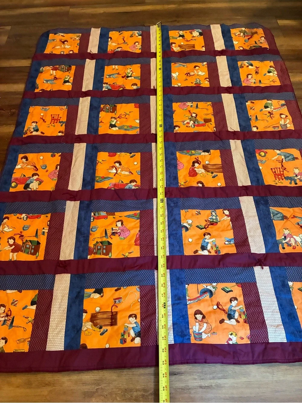 Vintage Handmade Patchwork Tied Quilt Kids Novelty Print 53x40